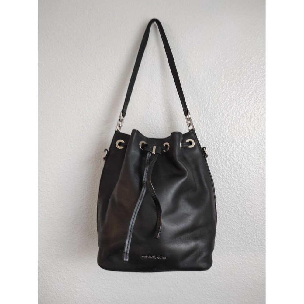 Michael Kors DOTTIE Black Leather Bucket Bag